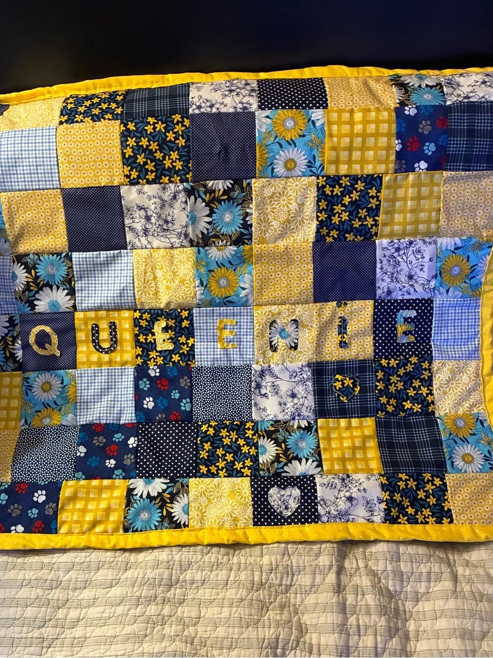 Custom Quilted Pet Blanket in Yellow and Blue